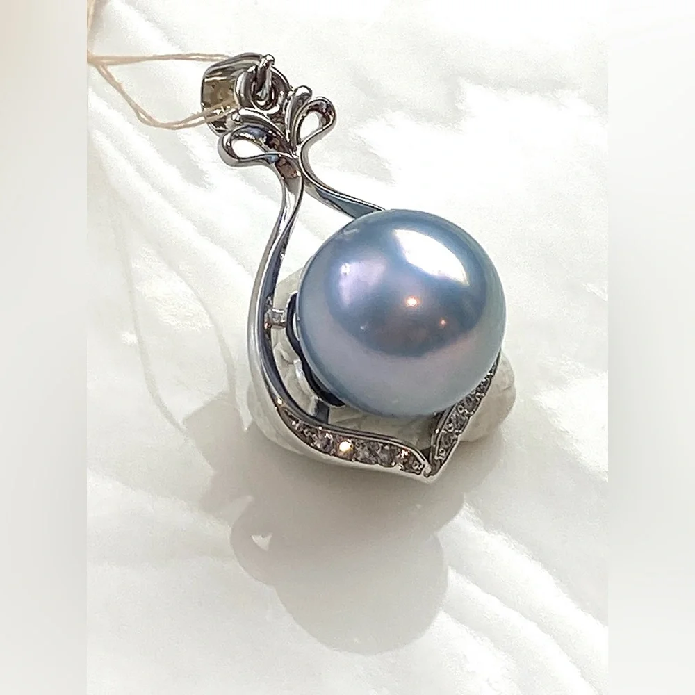 P171-Handmade 12mm Baby Blue Edison Pearl Pendant - Picture 3 of 5